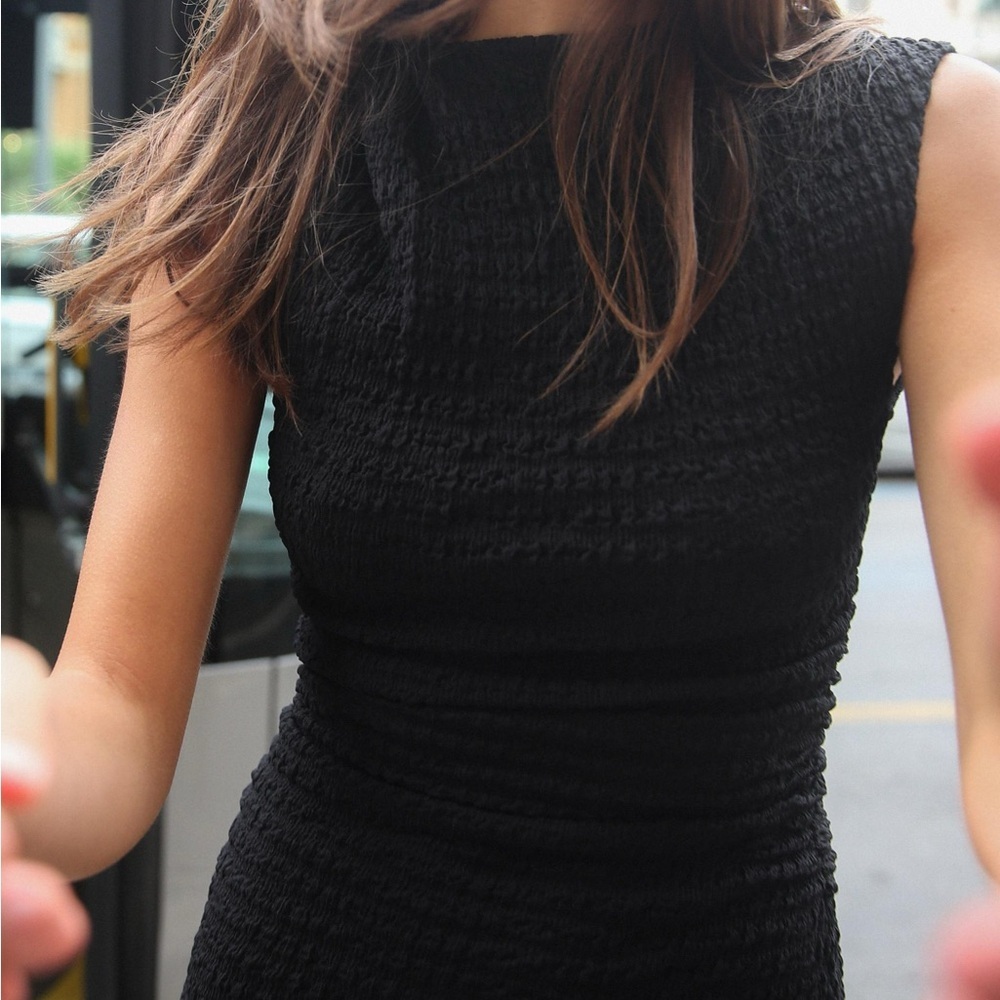 Zara Long Textured Knot Dress Black - Picture 2 of 5